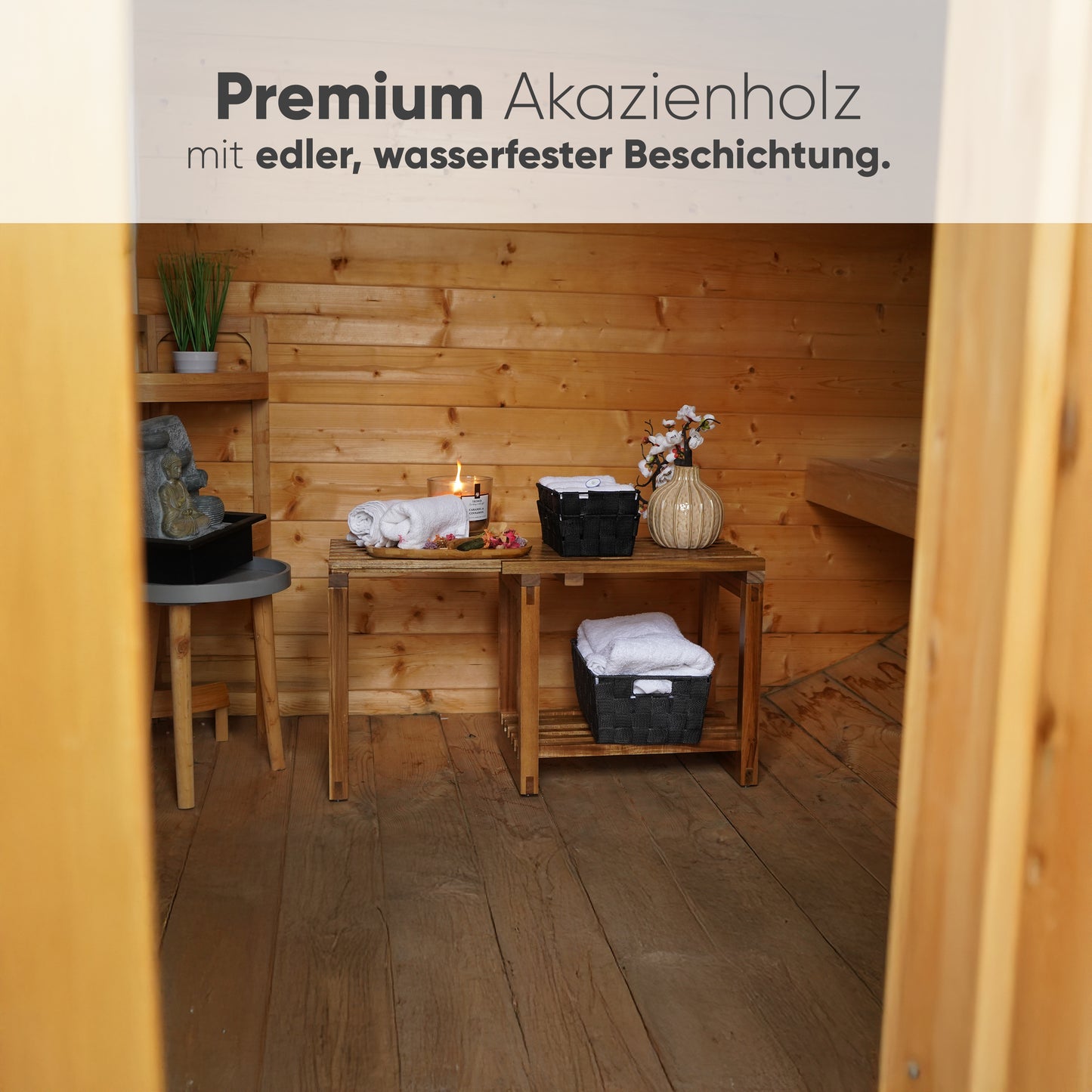 Ausziehbarer Duschhocker aus Akazienholz - Hocker, Bank & Beistelltisch aus Holz - vielseitig - outdoor - indoor