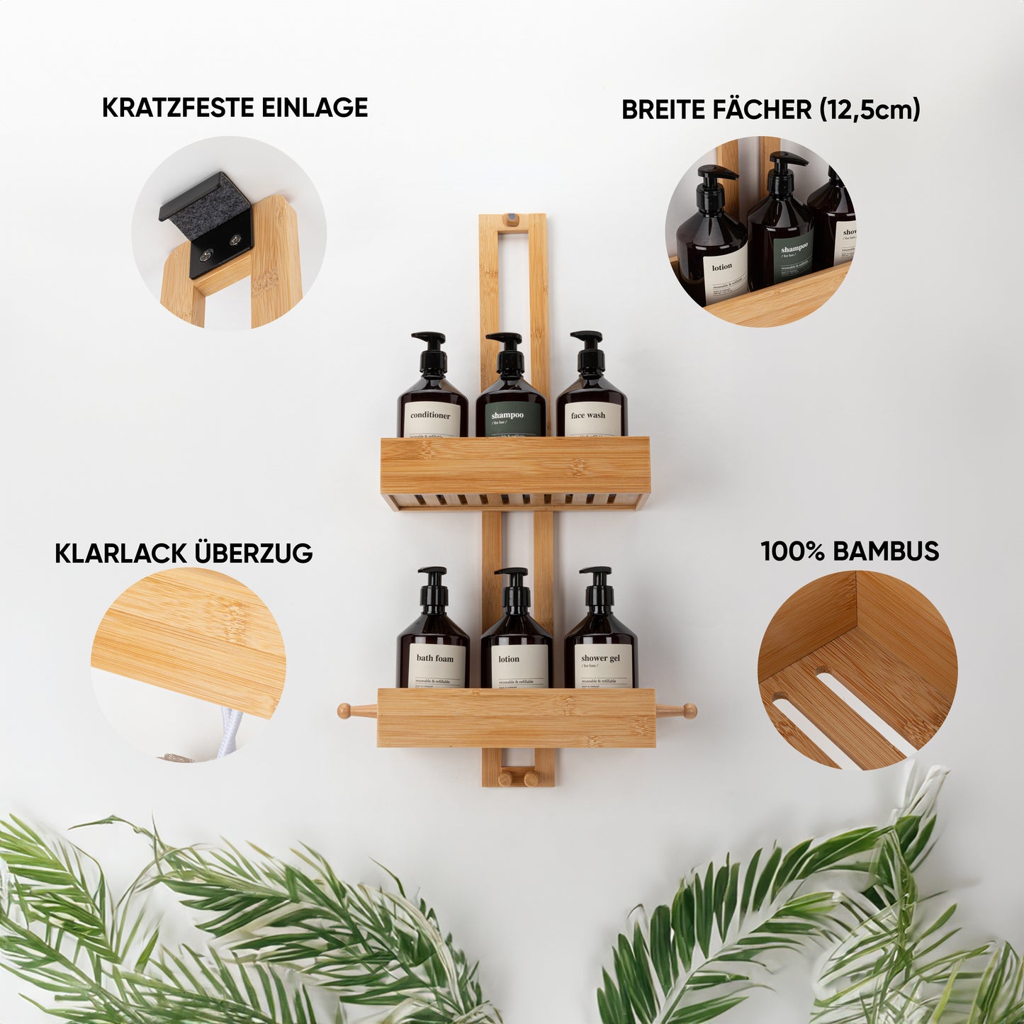 Duschregal hängend Bambus zum Hängen ohne Bohren Duschkorb Duschablage Bad Holz Shampoo Organizer