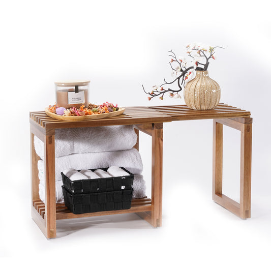 Ausziehbarer Duschhocker aus Akazienholz - Hocker, Bank & Beistelltisch aus Holz - vielseitig - outdoor - indoor