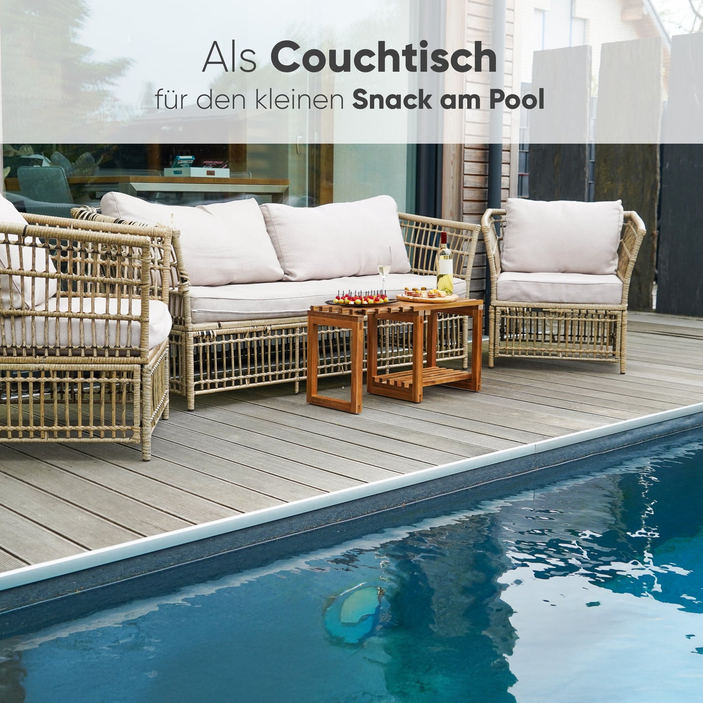 Ausziehbarer Duschhocker aus Akazienholz - Hocker, Bank & Beistelltisch aus Holz - vielseitig - outdoor - indoor