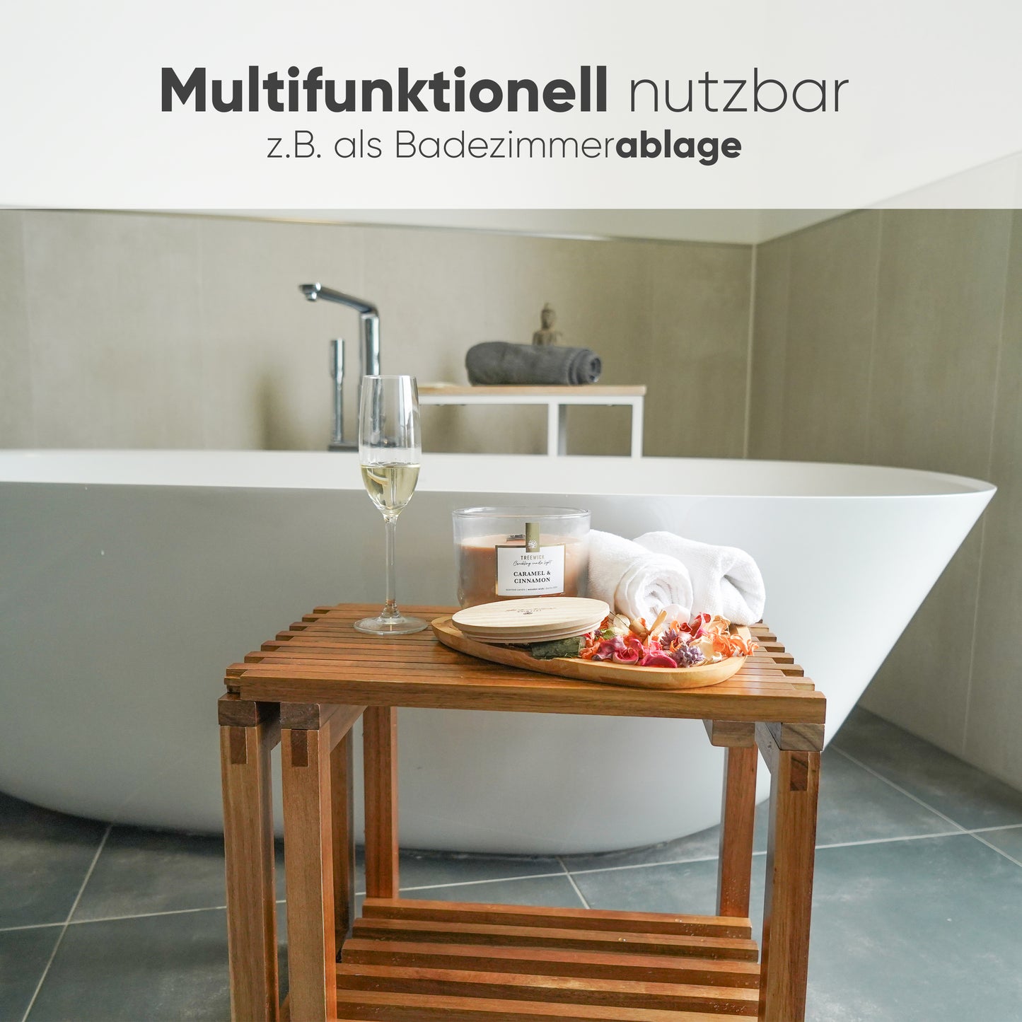 Ausziehbarer Duschhocker aus Akazienholz - Hocker, Bank & Beistelltisch aus Holz - vielseitig - outdoor - indoor